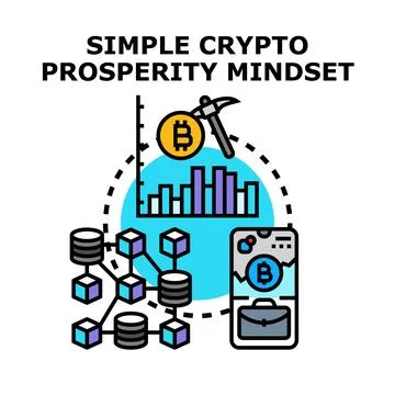Cryptocurrency prosperity mindset concept with mining and digital finance Stock Illustration