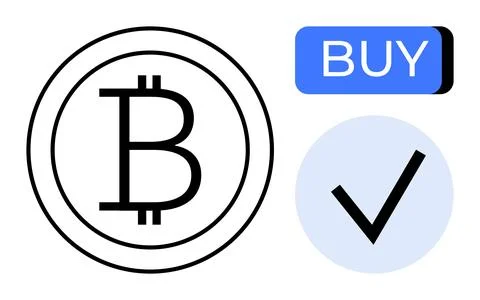 Cryptocurrency Purchase Concept with Bitcoin Symbol, Buy Button, and Check Ma Stock Illustration