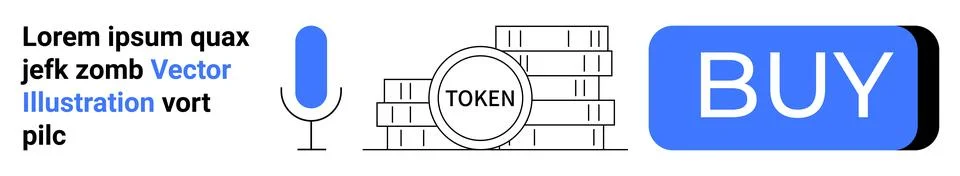 Cryptocurrency Purchase Interface with Microphone, Tokens, and Buy Button 库存插图