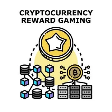 Cryptocurrency reward gaming earning virtual digital assets Stock Illustration