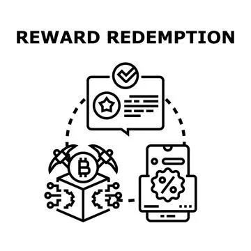 Cryptocurrency rewards redeeming using mobile application system Stock Illustration