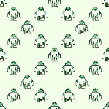 Cryptocurrency Robot Trader vector Stock Trading Bot colored seamless pattern 스톡 일러스트