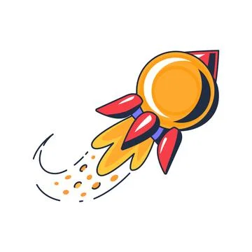 Cryptocurrency rocket icon with digital coin for blockchain startup growth, Stock Illustration
