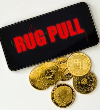 Cryptocurrency Rugpull on Mobile screen warning for financial internet crime  Stock Photos