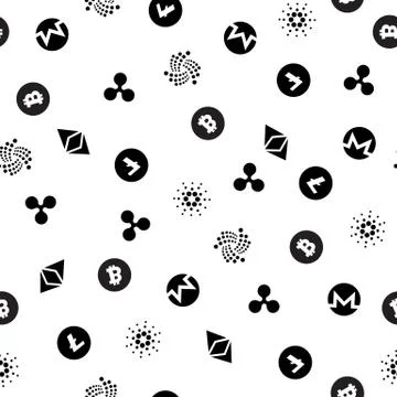 Cryptocurrency seamless pattern. Crypto currency background. Stock Illustration