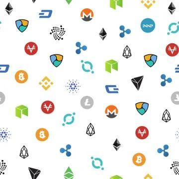 Cryptocurrency seamless pattern. Crypto currency background. Stock Illustration
