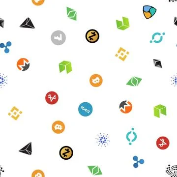 Cryptocurrency seamless pattern. Crypto currency background. Stock Illustration