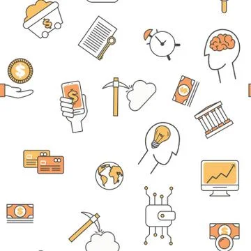 Cryptocurrency seamless pattern, vector modern thin line flat design イラスト素材
