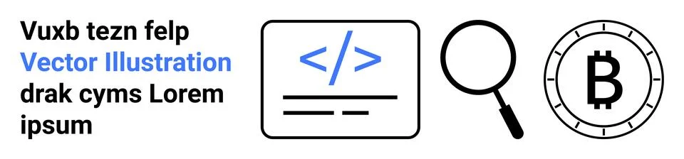 Cryptocurrency Search Engine Concept with Coding Icon and Bitcoin Symbol Stock Illustration