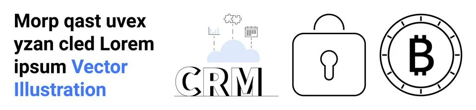 Cryptocurrency Security and CRM Integration with Padlock and Bitcoin Elements Stock Illustration