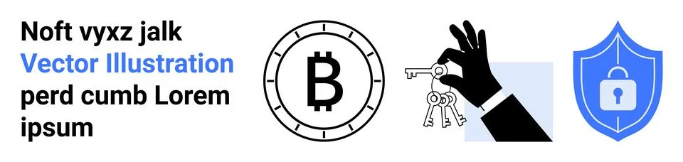 Cryptocurrency Security with Bitcoin Symbol, Keys, and Secure Shield Stock Illustration