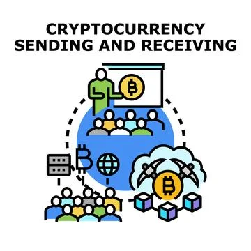 Cryptocurrency sending and receiving digital financial operations Stock Illustration