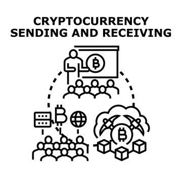 Cryptocurrency sending and receiving digital financial operations Stock Illustration