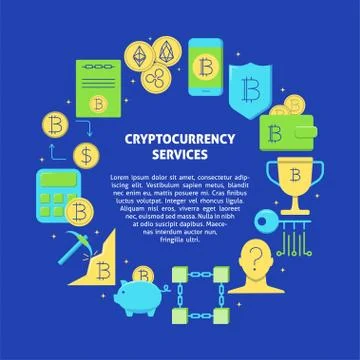 Cryptocurrency services round concept poster in flat style Stock Illustration