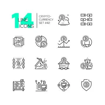 Cryptocurrency - set of line design style icons Stock Illustration