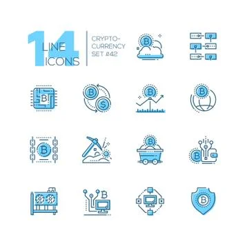 Cryptocurrency - set of line design style icons Stock Illustration