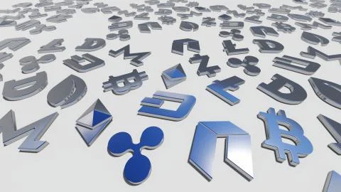 Cryptocurrency silver symbols Illustrazione stock