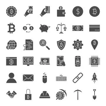 Cryptocurrency Solid Web Icons Stock Illustration