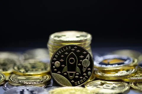 Cryptocurrency Stellar bitcoin the future coin, new virtual money. The growth Stock Photos