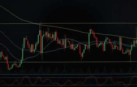 Cryptocurrency stock chart concept. Stock quotes. Online trading screen moc.. Stock Illustration
