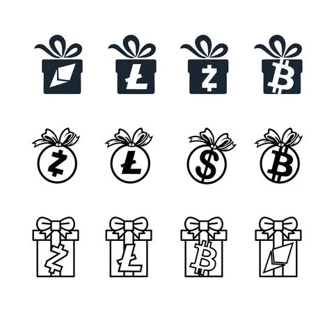 Cryptocurrency Surprise Gift Box Vector Sign Stock Illustration
