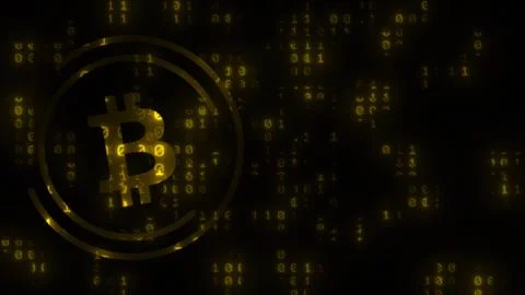 Cryptocurrency symbol with glowing binary code. Tech finance concept. イラスト素材