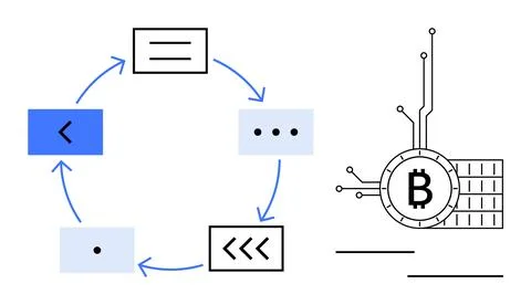 Cryptocurrency Technology and Blockchain Process Cycle 스톡 일러스트