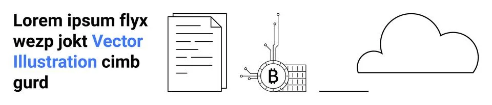 Cryptocurrency Technology with Bitcoin, Cloud Storage, and Document Symbol 스톡 일러스트