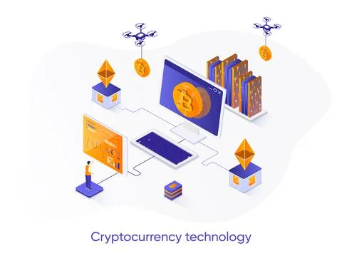 Cryptocurrency technology isometric web banner. Stock Illustration