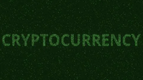 CRYPTOCURRENCY text consisting of many symbols on computer monitor. 3d rendering Ilustração Stock