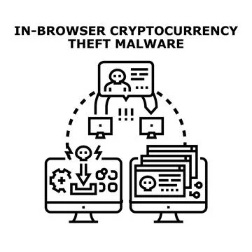 Cryptocurrency theft malware browser attacking digital wallet 库存插图