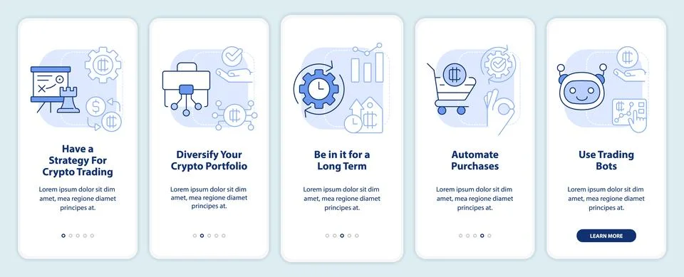 Cryptocurrency tips light blue onboarding mobile app screen Stock Illustration