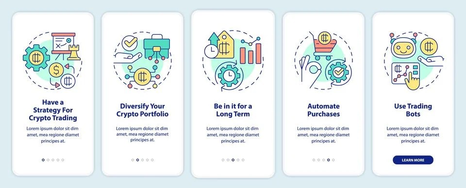 Cryptocurrency tips onboarding mobile app screen Illustrazione stock