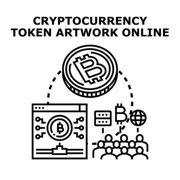 Cryptocurrency token artwork online digital blockchain concept Stock Illustration