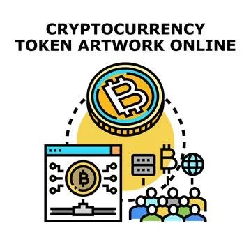 Cryptocurrency token artwork online digital blockchain concept Stock Illustration