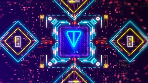 Cryptocurrency Ton of telegram concept. Digital glow neon animation background. 動画素材 105068903
