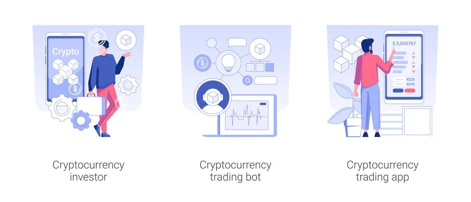 Cryptocurrency trade isolated concept vector illustrations. Stock Illustration