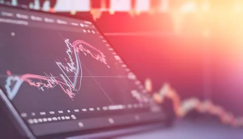 Cryptocurrency trading analysis graph on display, modern business investment  Stock Photos