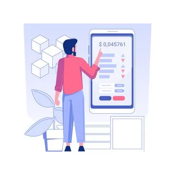 Cryptocurrency trading app isolated concept vector illustration. Illustrazione stock