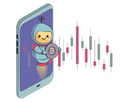 Cryptocurrency trading bot. The bot trades on the cryptocurrency market. Cryp Stock Illustration
