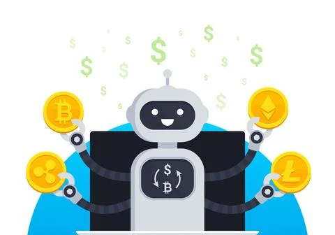 Cryptocurrency trading bot vector illustration concept Stock Illustration