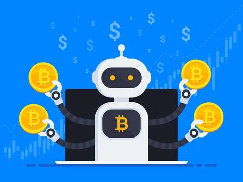 Cryptocurrency trading bot vector illustration Stock Illustration