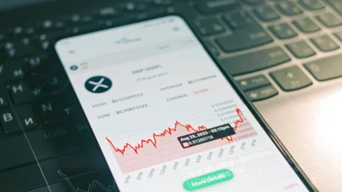 Cryptocurrency trading chart. Investor checking XRP and other altcoin Stock Footage 249871129