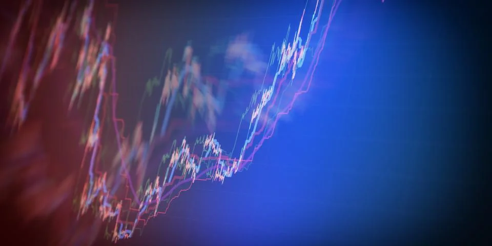 Cryptocurrency trading graph in motion. Abstract digital financial data analy Stock Photos