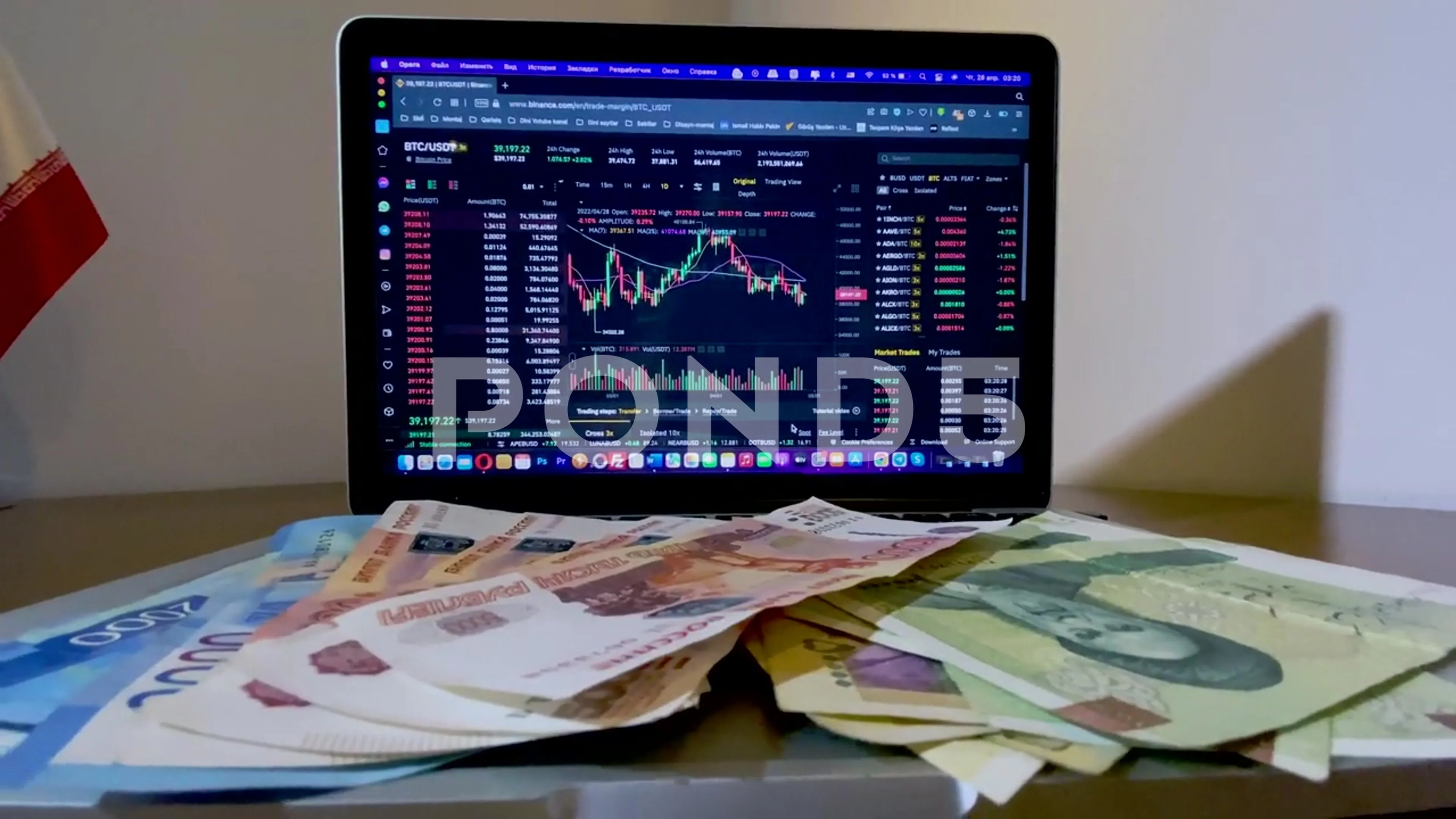 Cryptocurrency Trading Live Graph.Iranian money and Russian ruble