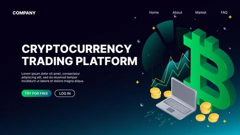 Cryptocurrency trading platform. Landing Web Page Template Stock Illustration