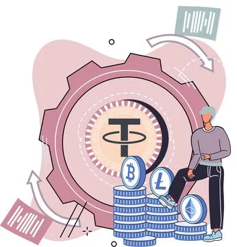 Cryptocurrency trading platform, open-source marketplace. Man analyzes stock Stock Illustration