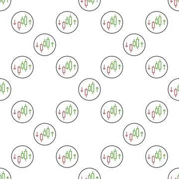 Cryptocurrency Trading vector Candlestick Chart with Arrows outline round s.. Illustrazione stock