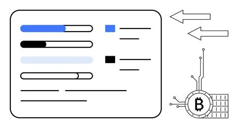 Cryptocurrency Transaction Interface with Progress Bars and Bitcoin Symbol 스톡 일러스트