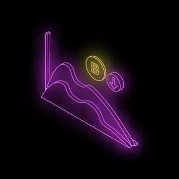 Cryptocurrency value going down representing by a neon chart Stock Illustration